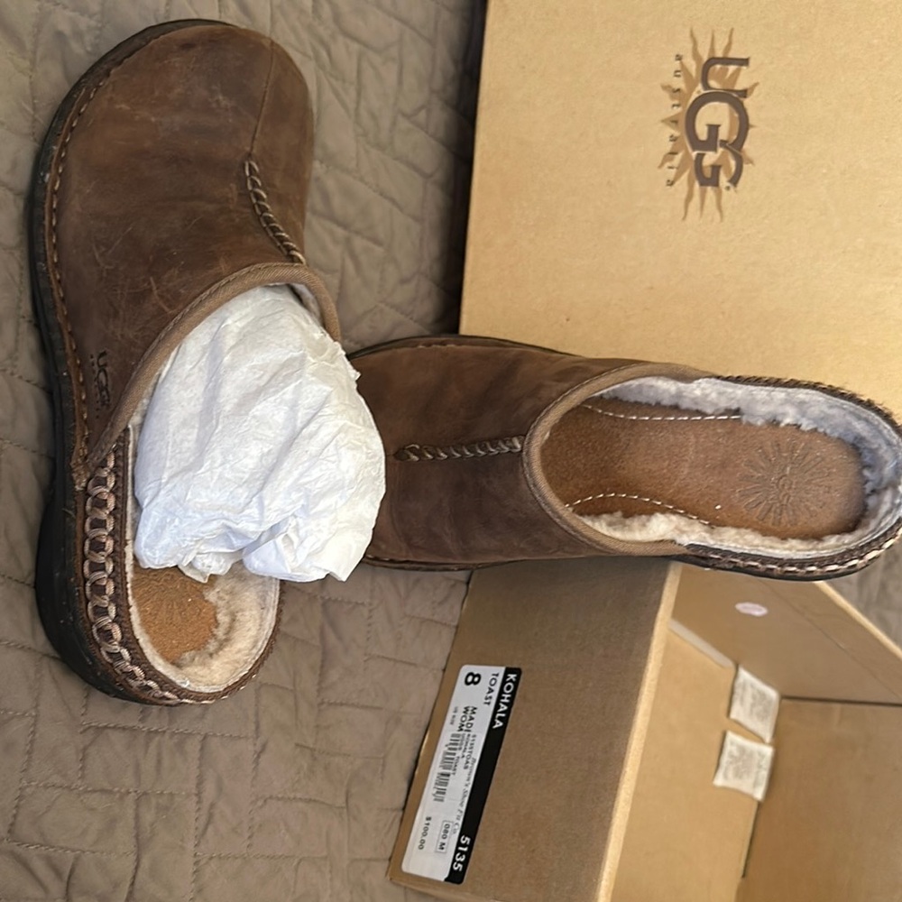 UGG Brown Ankle Boots with Soft Suede and Plush Lining. Never worn. New with Box